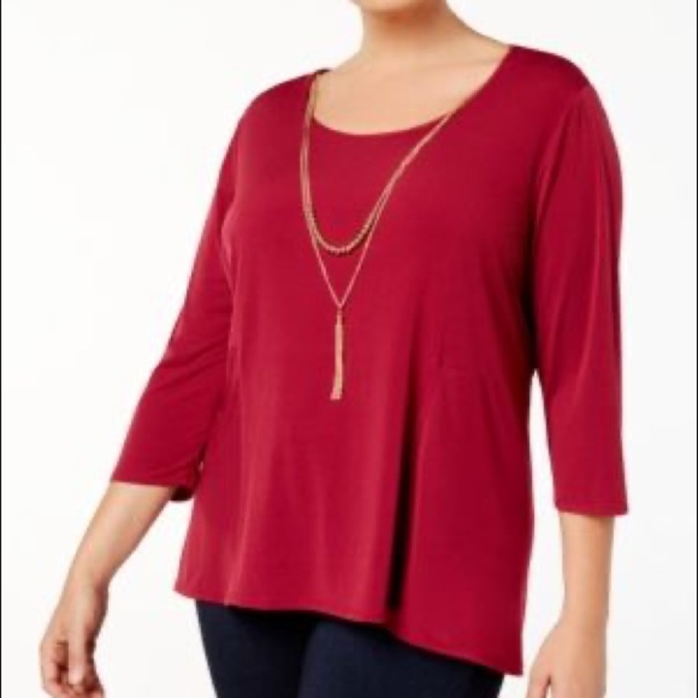 NY Collection Plus Size Maroon Blouse with Gold